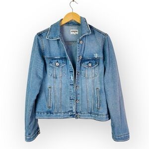 Umgee 100% Cotton Distressed Denim Jacket Medium Wash size Large